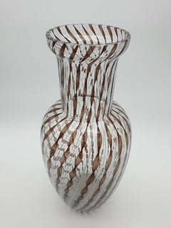 Modern Murano Glass Vase in Black Zanfirico & White Filigrana by Cenedese, 1990s