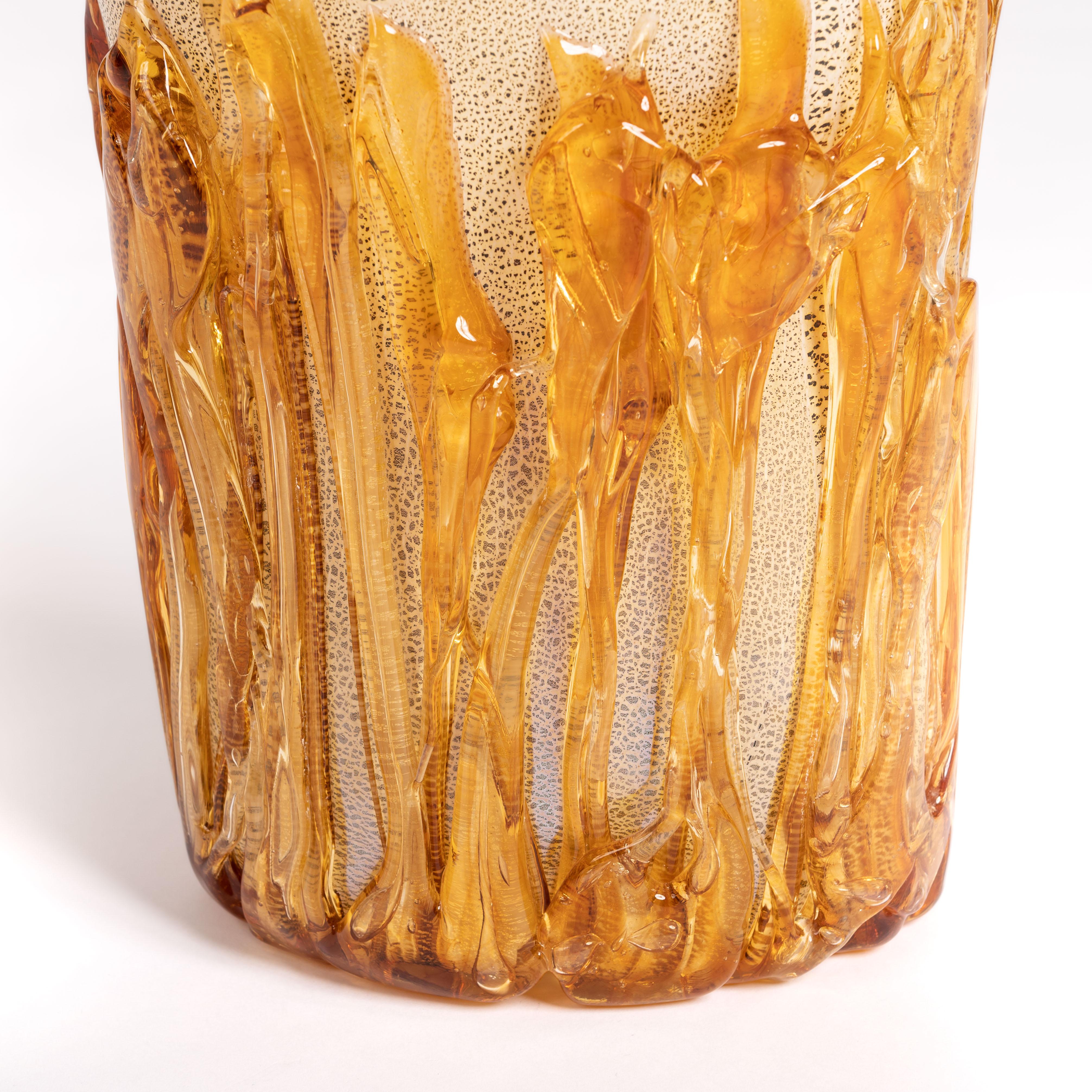 Contemporary Modern Murano Glass Vase in Gold-Amber Color signed by Hand, Italy 2015 For Sale
