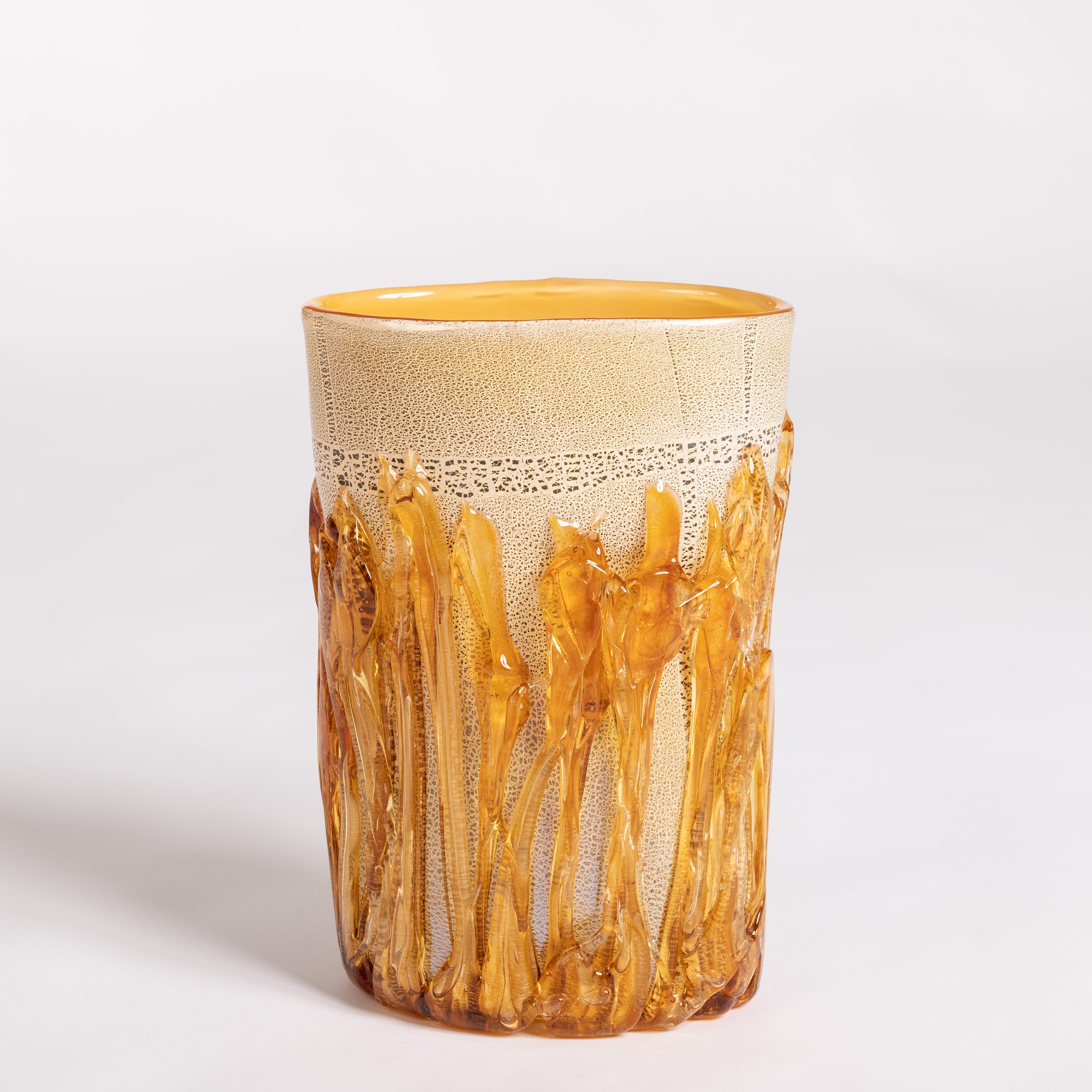 Modern Murano Glass Vase in Gold-Amber Color signed by Hand, Italy 2015 For Sale 2