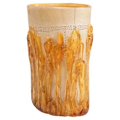 Moderne Murano Glas Vase in Gold-Bernstein Farbe von Hand signiert, Italien 2015