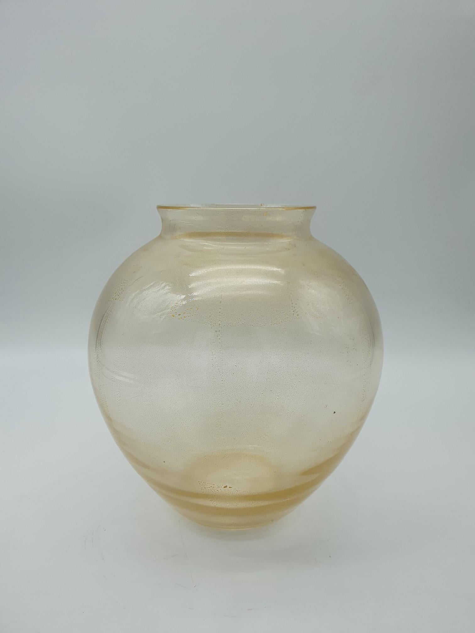 Hand-Crafted Modern Murano Glass Vase in Gold Color by Cenedese, 1999 For Sale