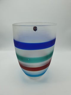 Modern Murano Glass Vase with Red, Blue and Green Bands by Cenedese, 1990s