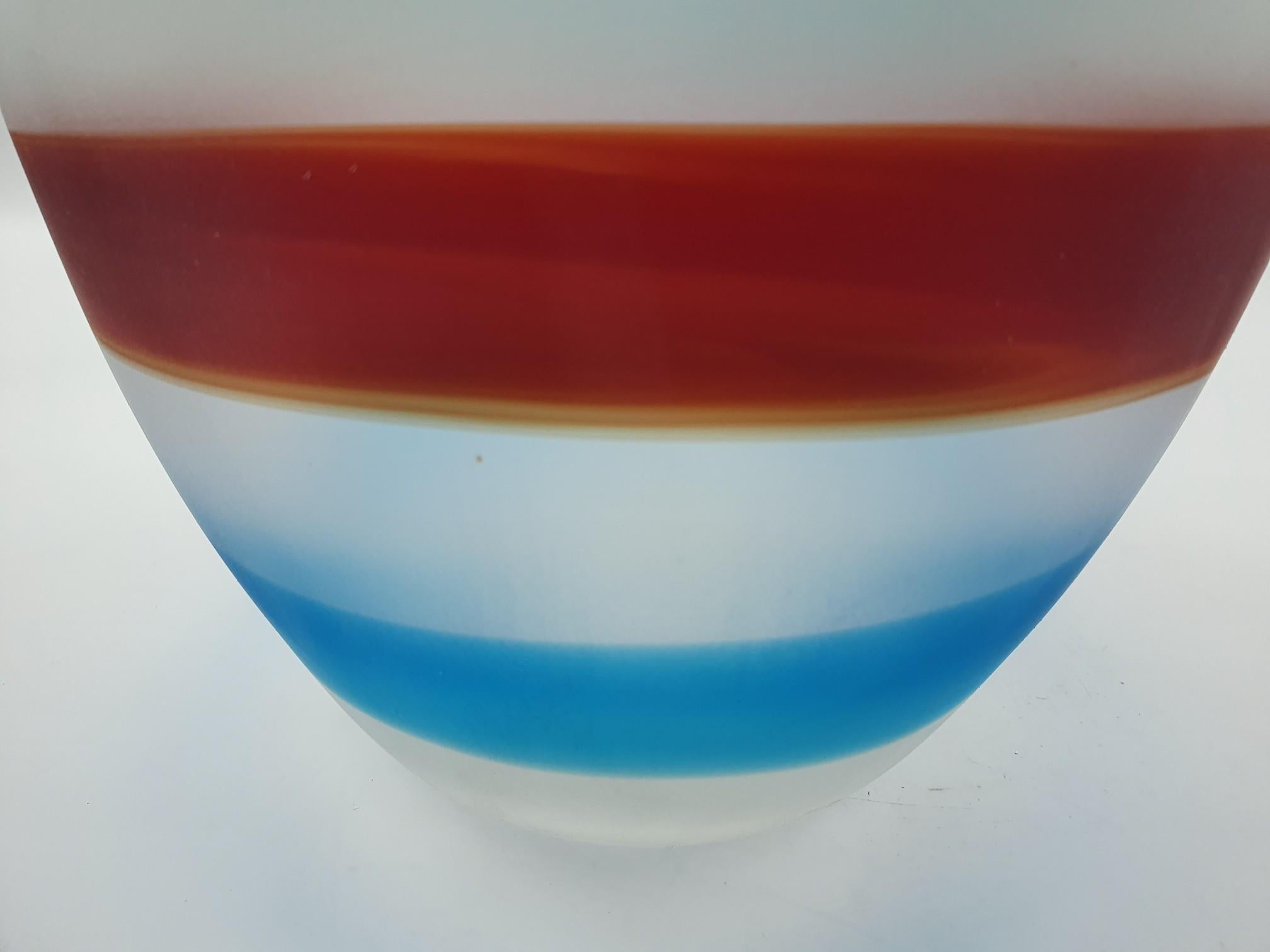 Late 20th Century Modern Murano Glass Vase with Red, Blue and Green Bands by Cenedese, 1990s For Sale