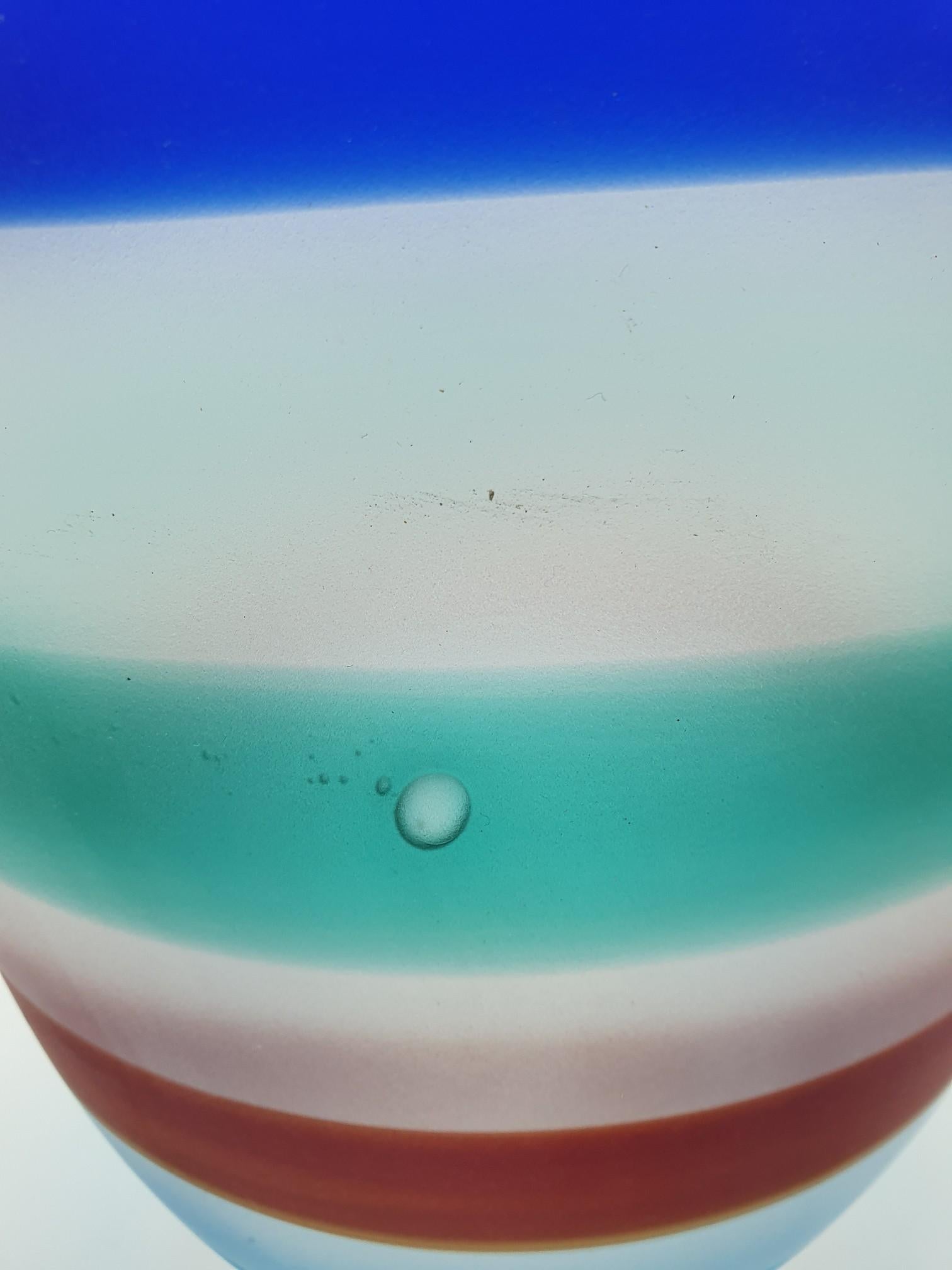 Modern Murano Glass Vase with Red, Blue and Green Bands by Cenedese, 1990s For Sale 1