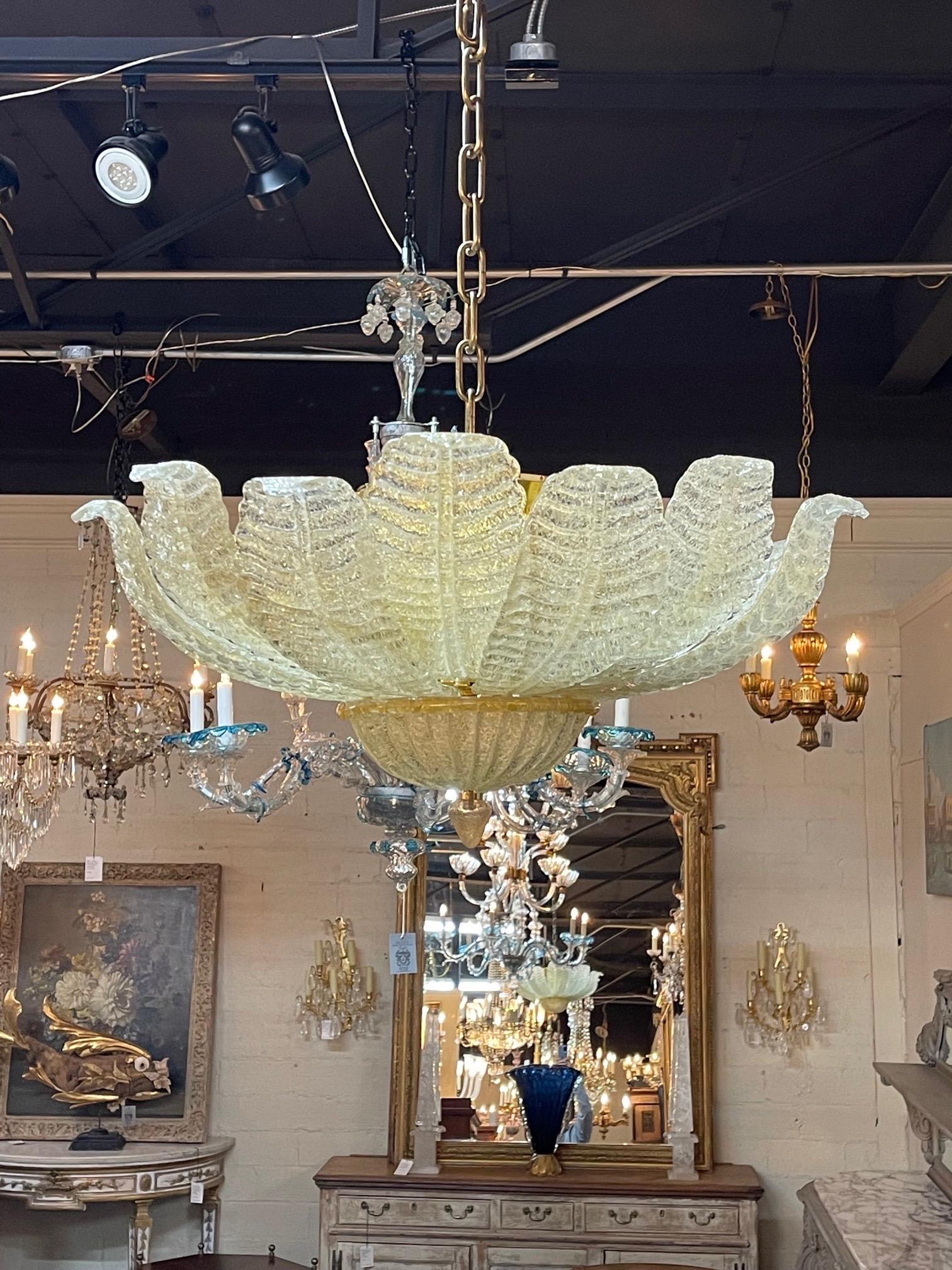 Contemporary Modern Murano Gold Crusted Flush Mount Chandelier For Sale