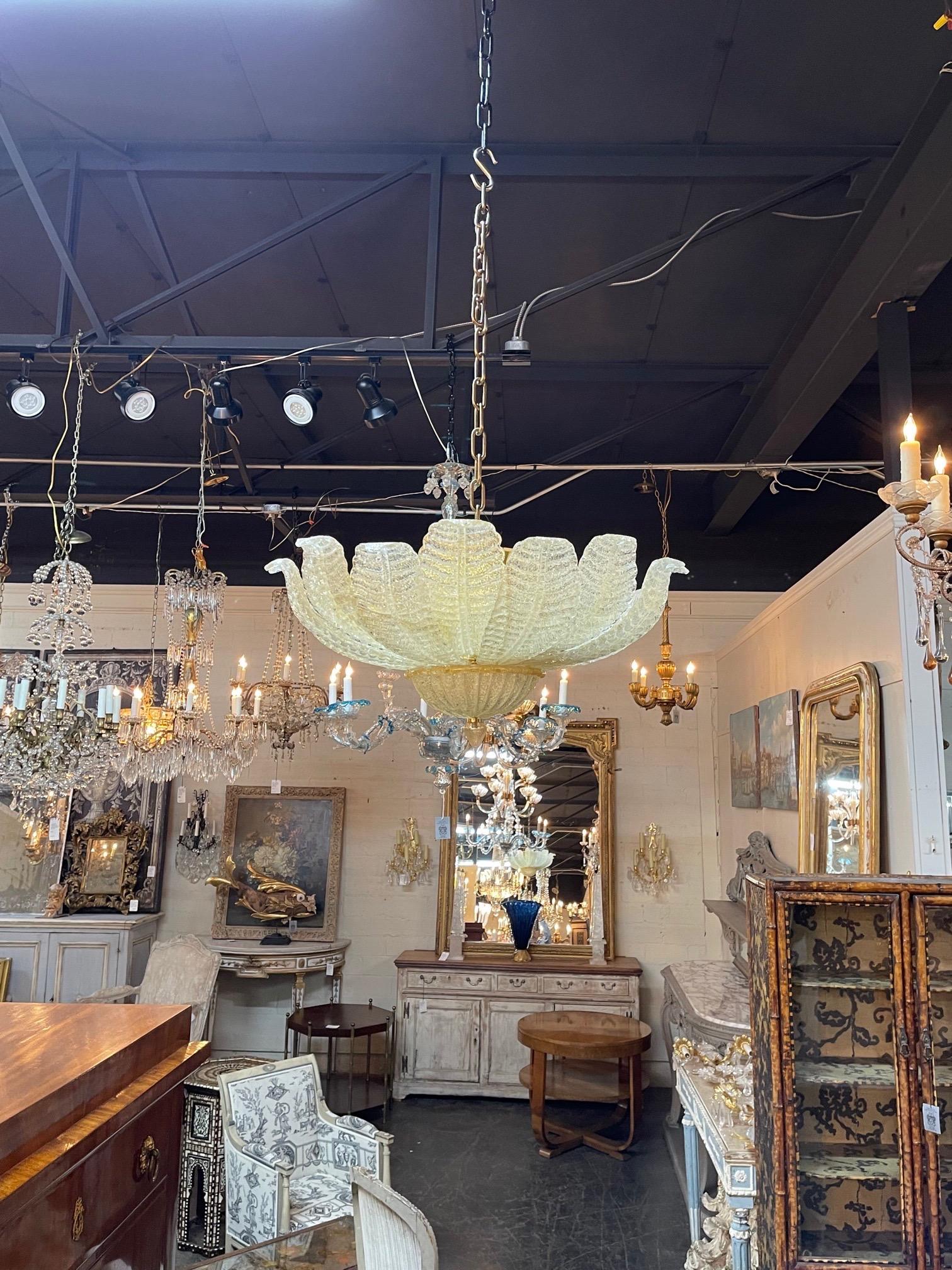 Murano Glass Modern Murano Gold Crusted Flush Mount Chandelier For Sale