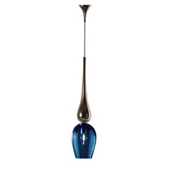 Moderne mundgeblasene Hängelampe/Kronleuchter aus Muranoglas, farbiges Glas mit Silberbesatz