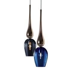 Moderne mundgeblasene Hängelampe/Kronleuchter aus Muranoglas, farbiges Glas mit Silberbesatz
