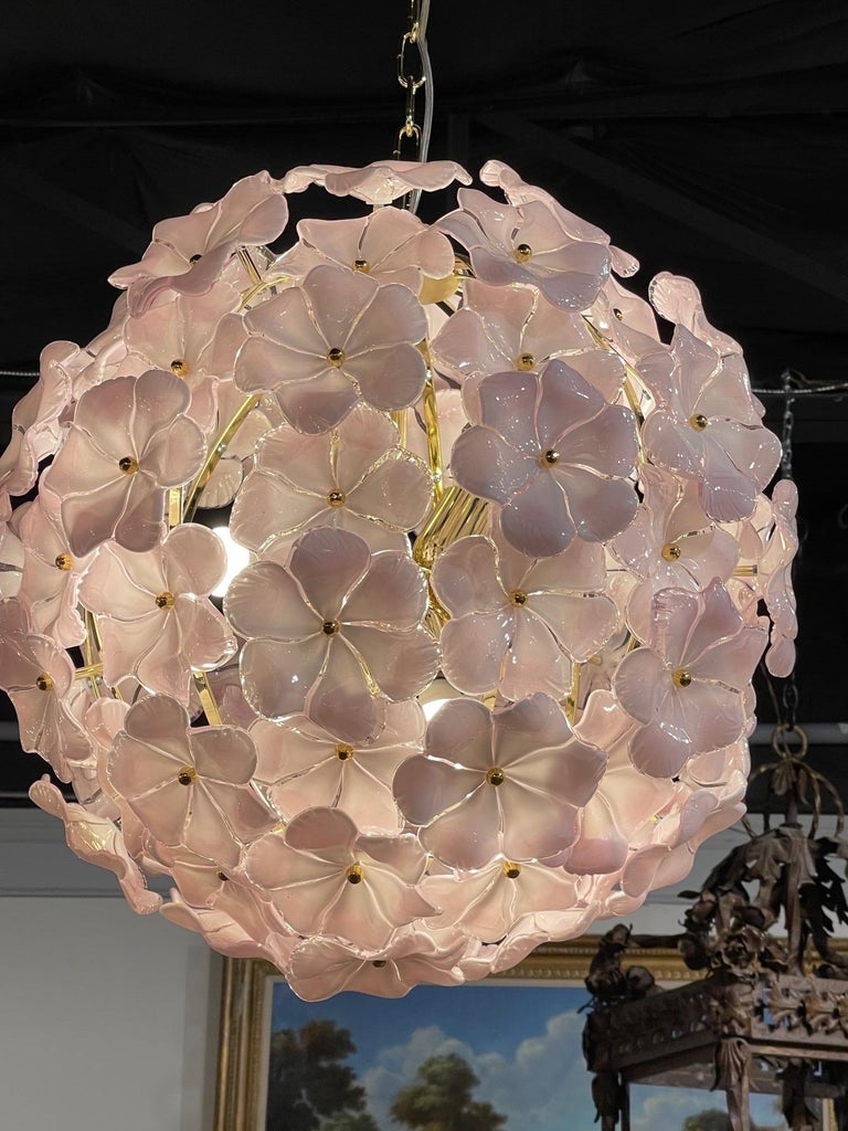 Modern Murano Pink Flower Globe Chandeliers For Sale at 1stDibs