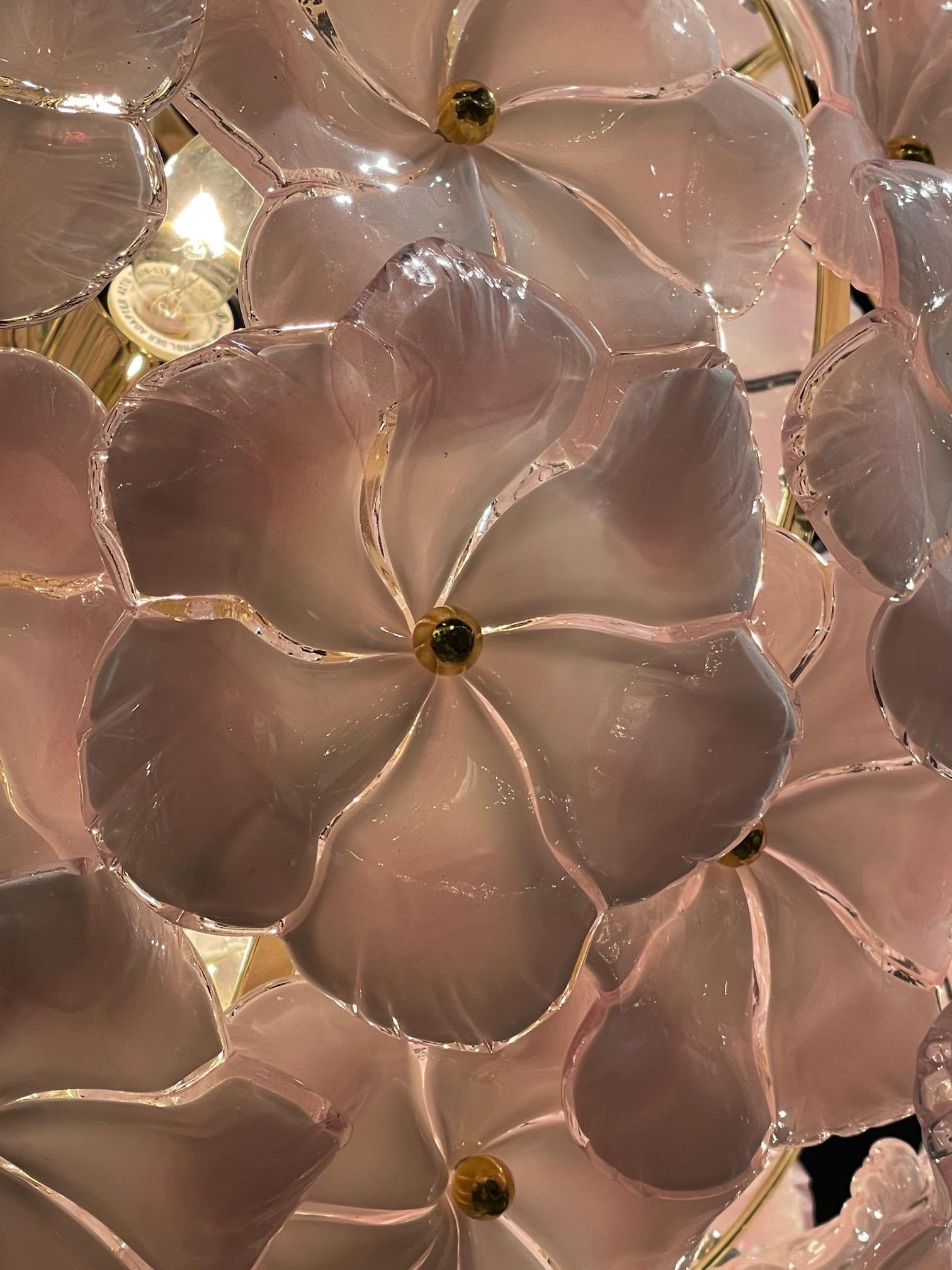 Modern Murano Pink Flower Globe Chandeliers In Good Condition In Dallas, TX