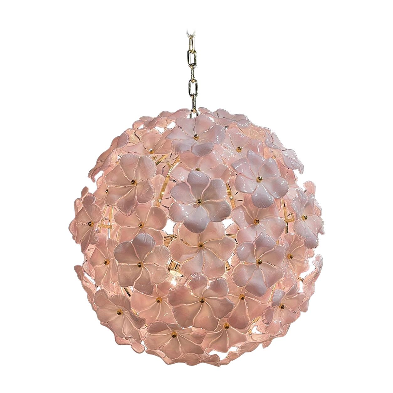 Modern Murano Pink Flower Globe Chandeliers