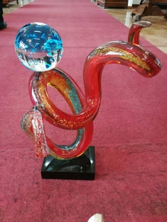 Modern Murano Red Blue Blown Glass Sculpture