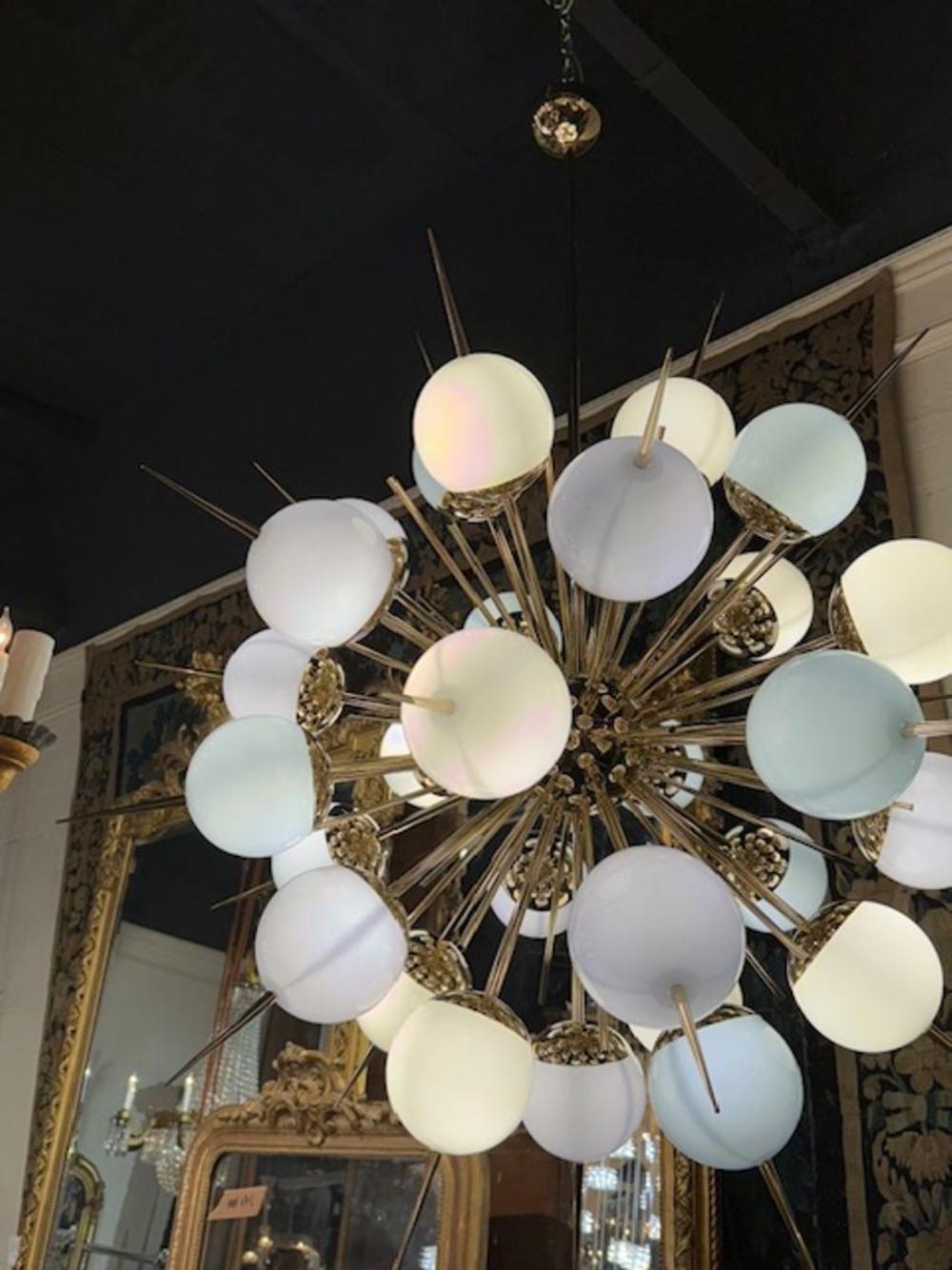 Brass Modern Murano Sputnik Chandelier For Sale