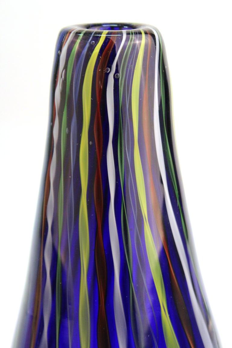 Murano Glass Modern Murano Studio Art Glass Vase with Twisted Stripes Motif For Sale