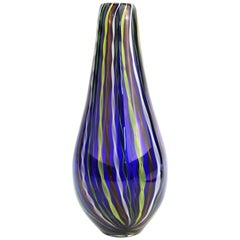 Modern Murano Studio Art Glass Vase with Twisted Stripes Motif