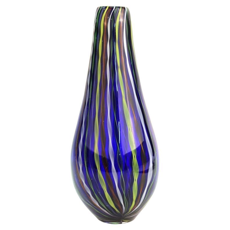 Modern Murano Studio Art Glass Vase with Twisted Stripes Motif For Sale