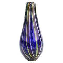 Modern Murano Studio Art Glass Vase with Twisted Stripes Motif