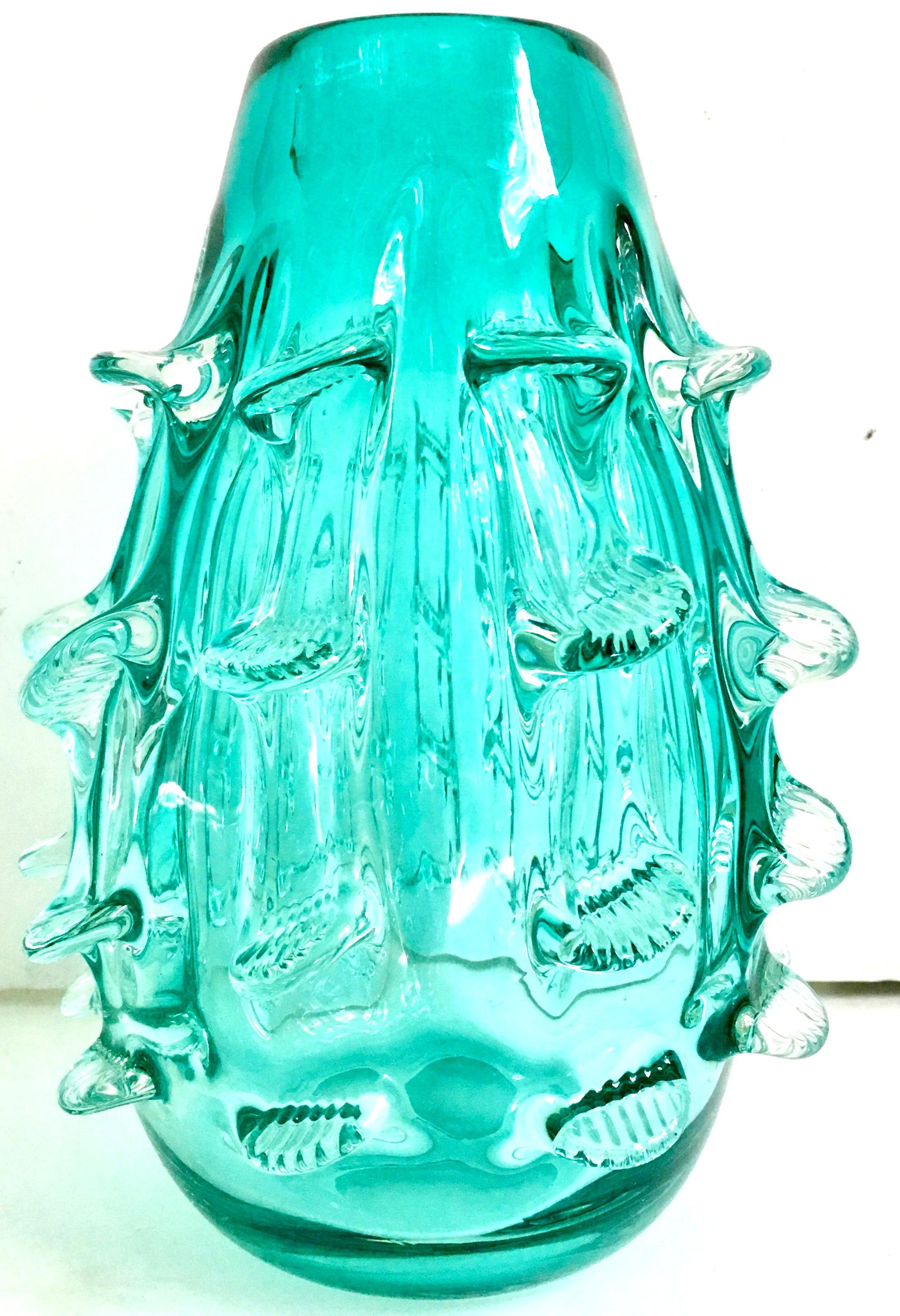 Contemporary Modern Organic teal Murano style art glass 