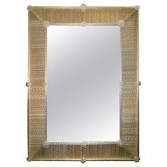 Modern Murano Twist Glass Rod Mirror in Light Gold