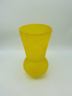 Modern Murano Yellow Glass Vase, "Scavo" Finish by Cenedese, Mid-1980s