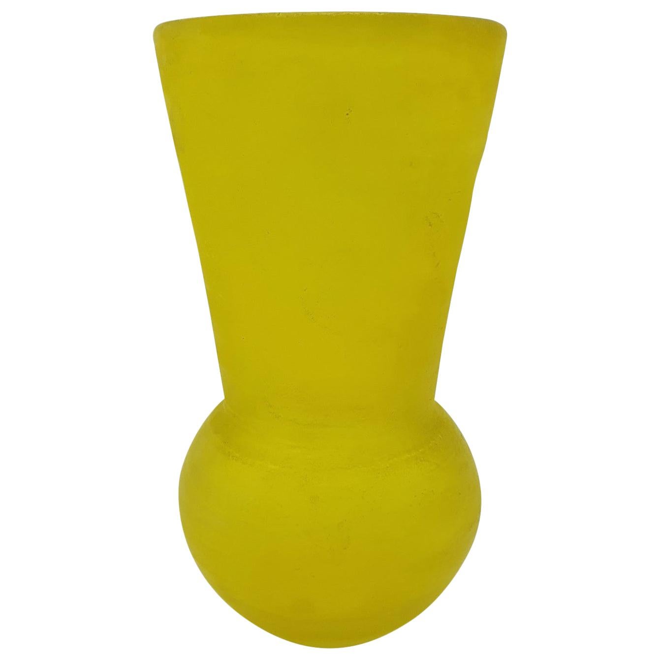 Modern Murano Yellow Glass Vase, "Scavo" Finish by Cenedese, Mid-1980s For Sale