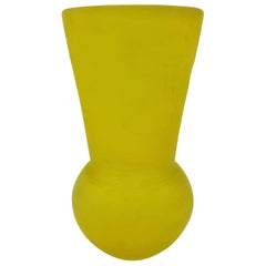 Modern Murano Yellow Glass Vase, "Scavo" Finish by Cenedese, Mid-1980s