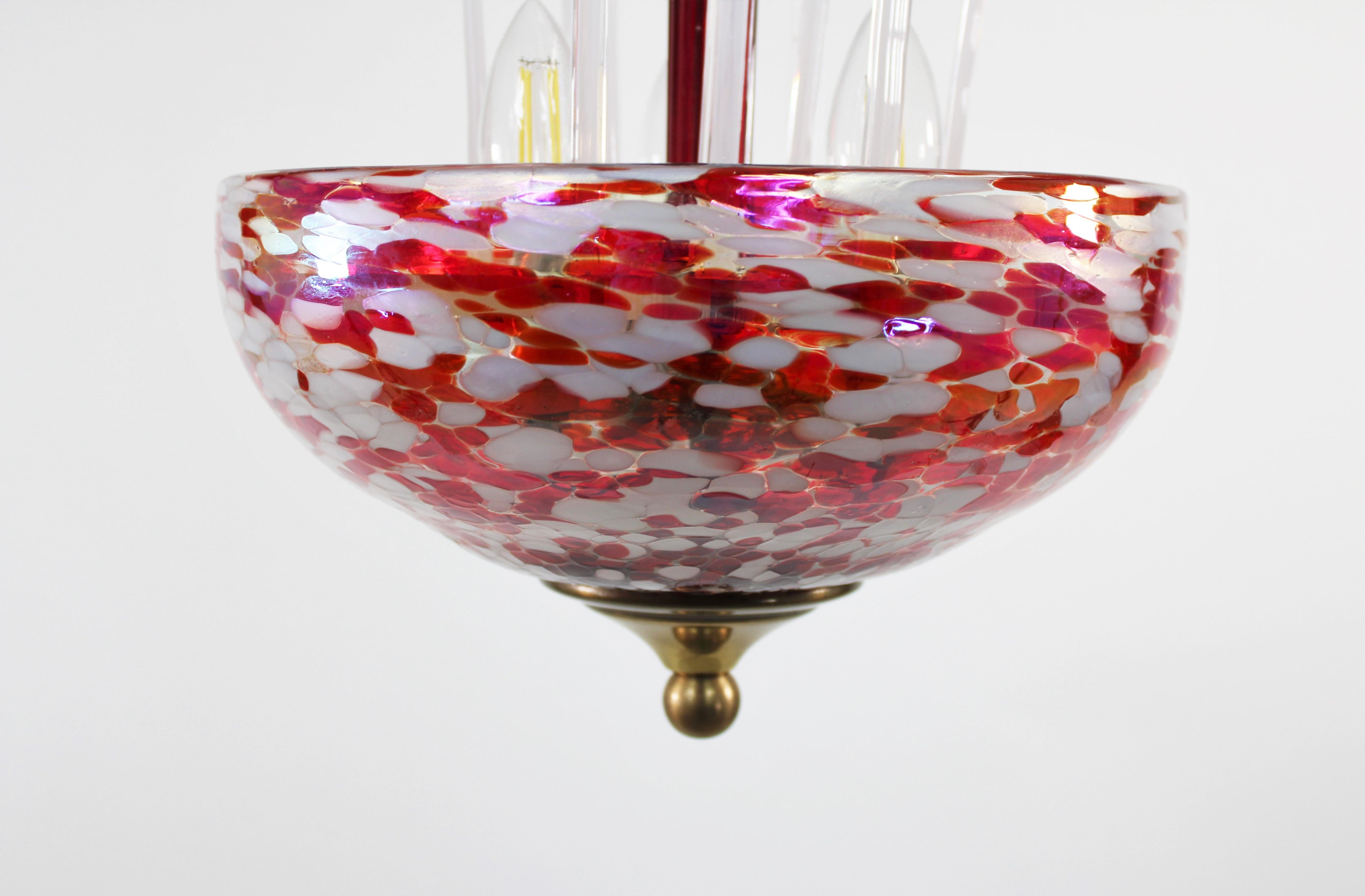  Modern Murrine Red and White Murano Chandelier For Sale 3