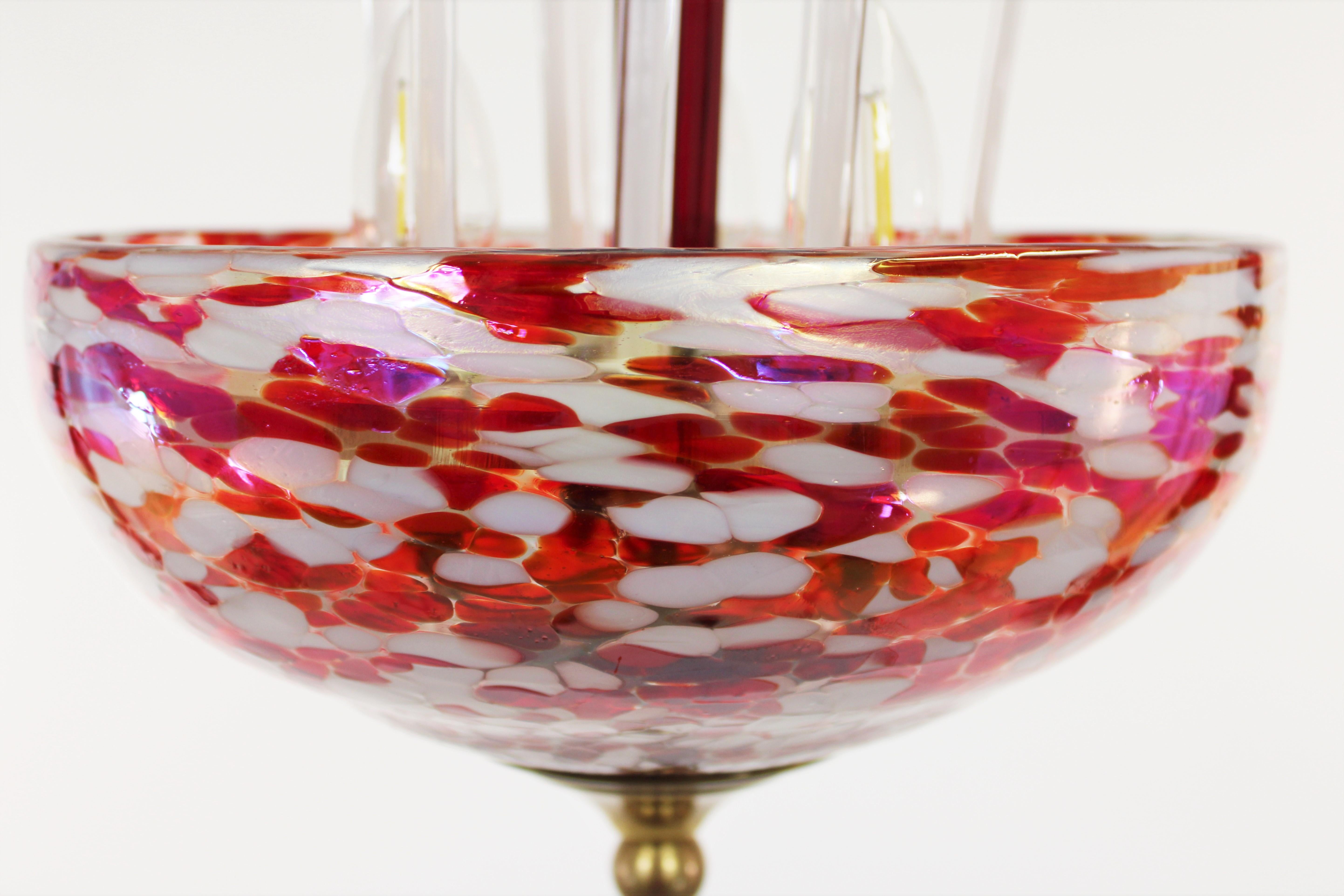  Modern Murrine Red and White Murano Chandelier For Sale 4