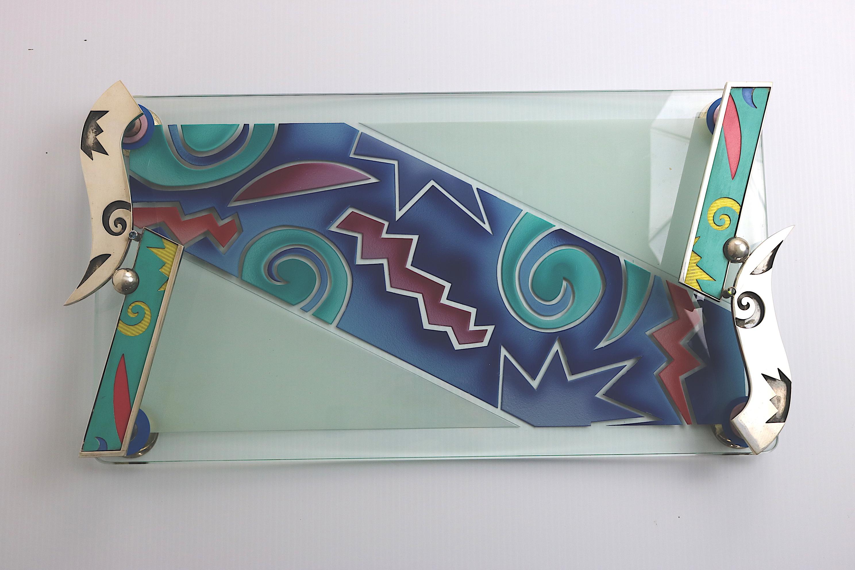 American  Modern Museum Sterling Glass Serving Tray, Signed Limited Edition For Sale