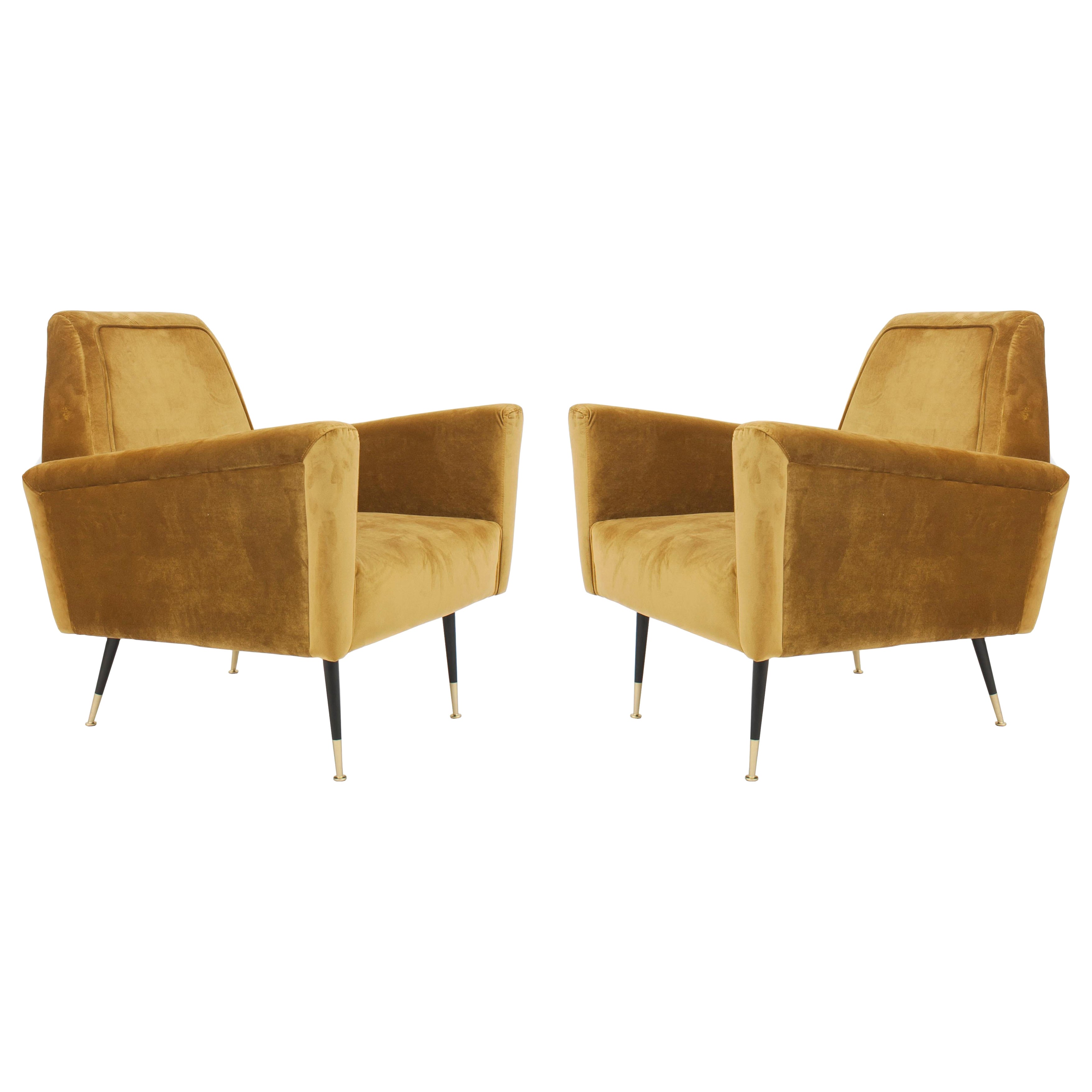 Modern Mustard Yellow Velvet Lounge Chairs For Sale