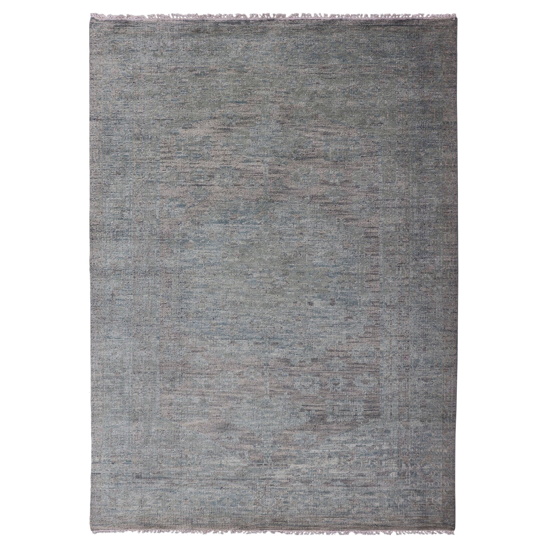Modern Muted Oushak With Sub-Geometric Design in Green & Earthy Tones 6'0 x 9'3