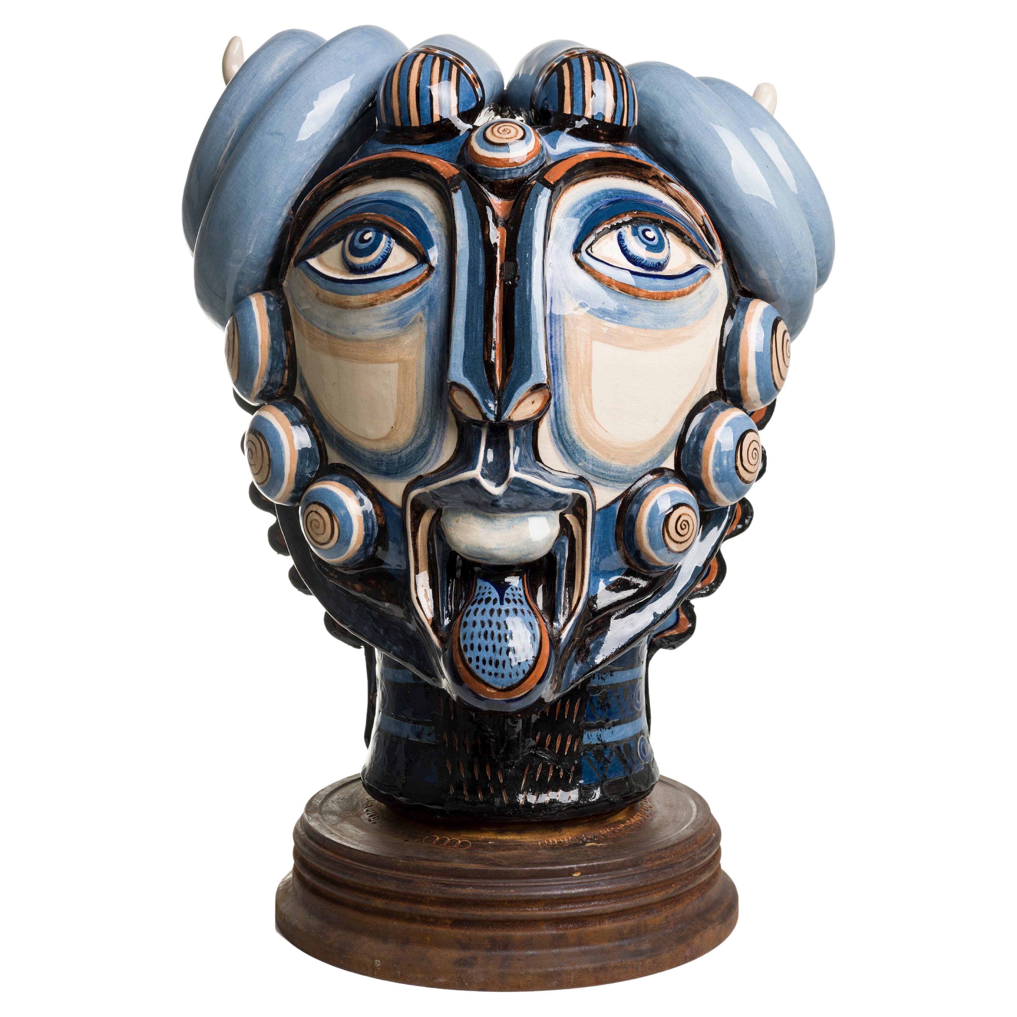 Modern Mythological God Head Glazed Ceramic For Sale