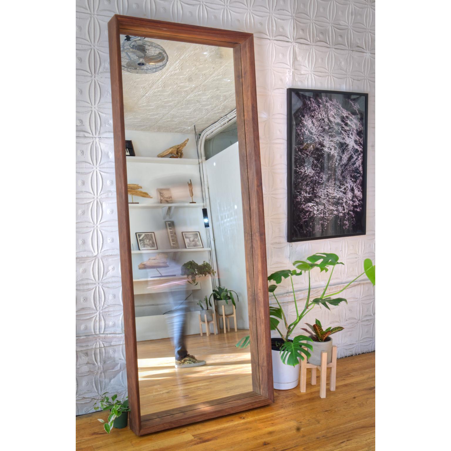Mid-Century Modern Modern Nakashima Style Modern Handmade Large Format Floor Standing Mirror For Sale