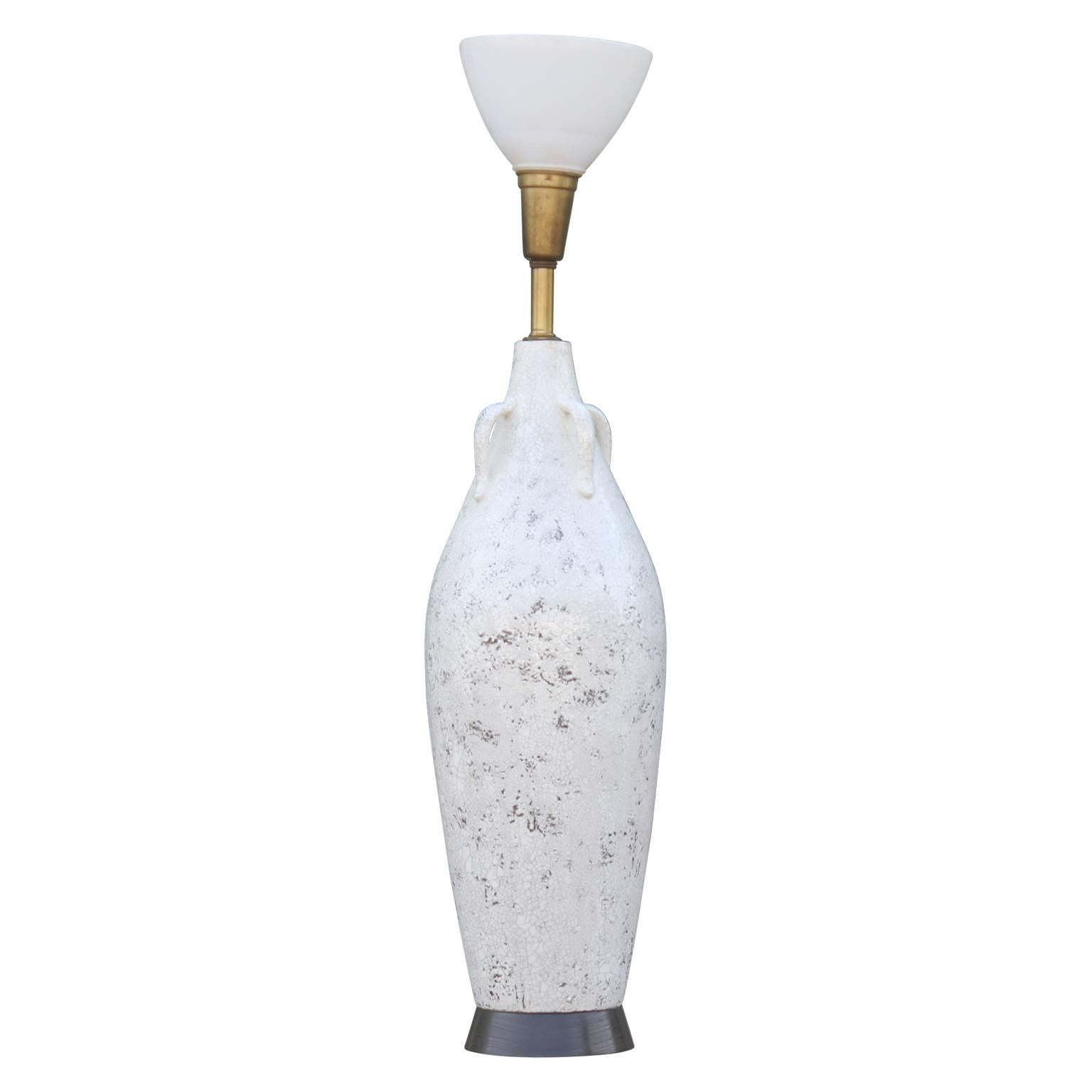 Unique modern reticulated pottery cream colored urn table lamp by Nardini Studio.