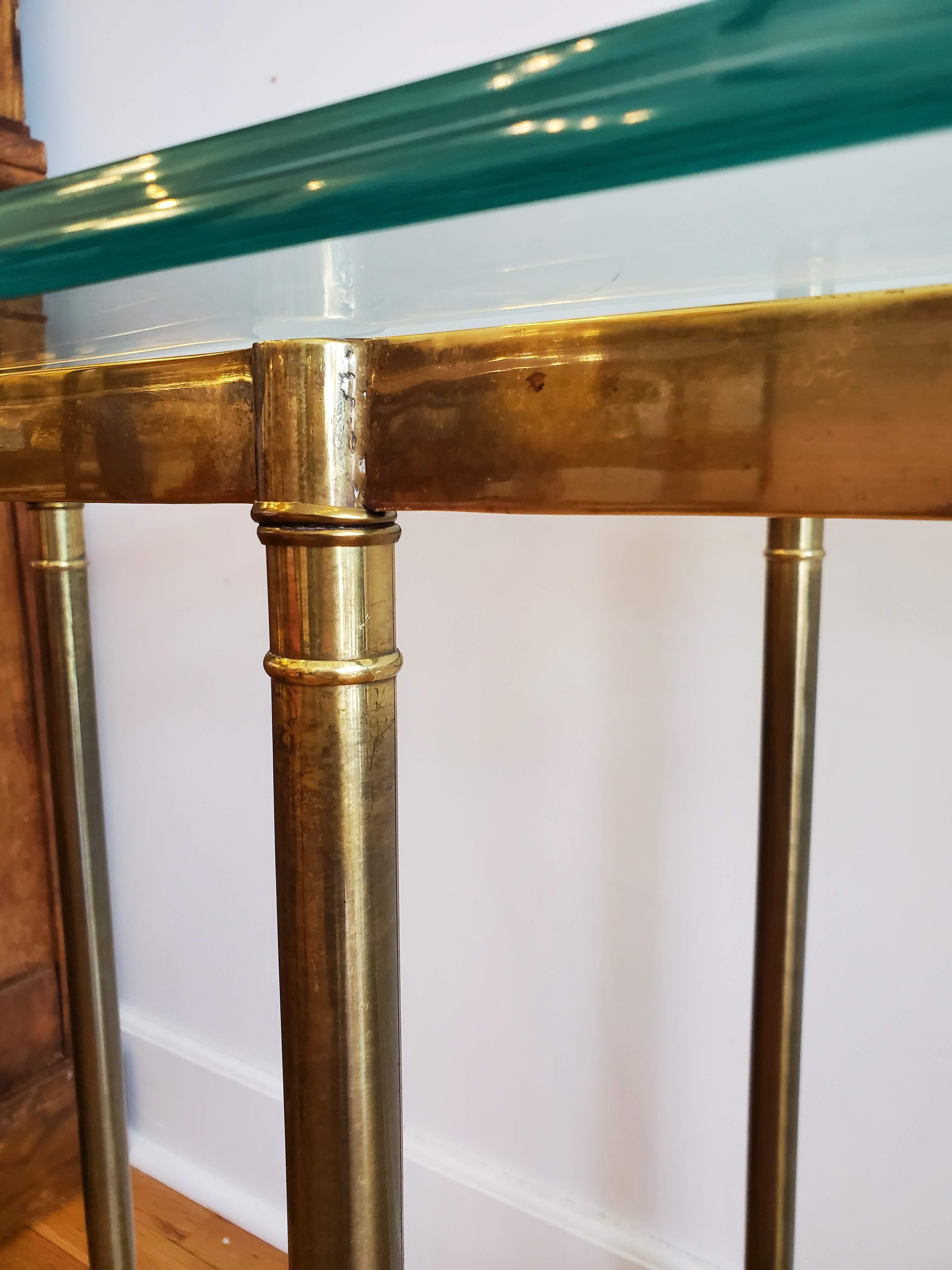 Modern Narrow Brass Sofa Table with Glass Top and Hoof Feet 4