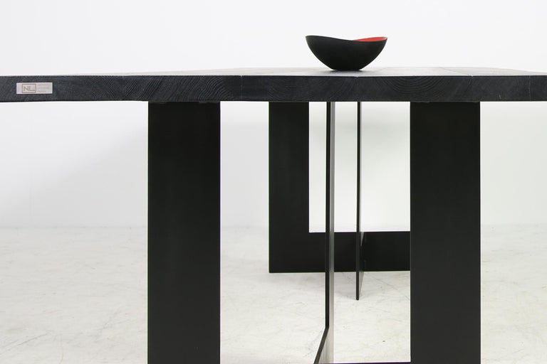 Modern Nathan Lindberg Solid Brushed Oak and Steel Dining Table NL51