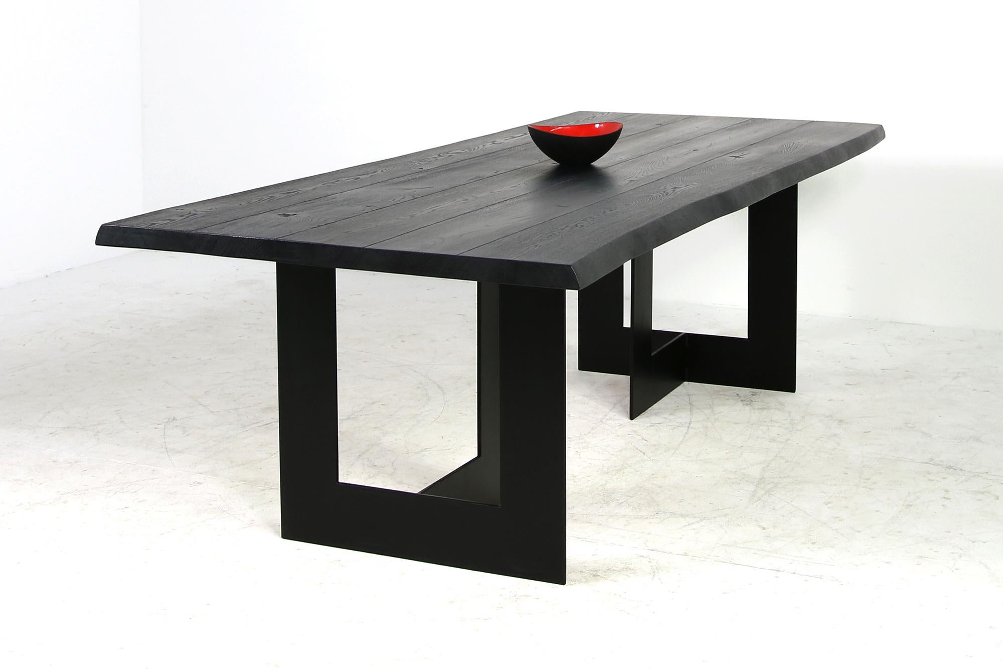 Modern Nathan Lindberg Solid Brushed Oak & Steel Dining Table NL51 Black Desk 2