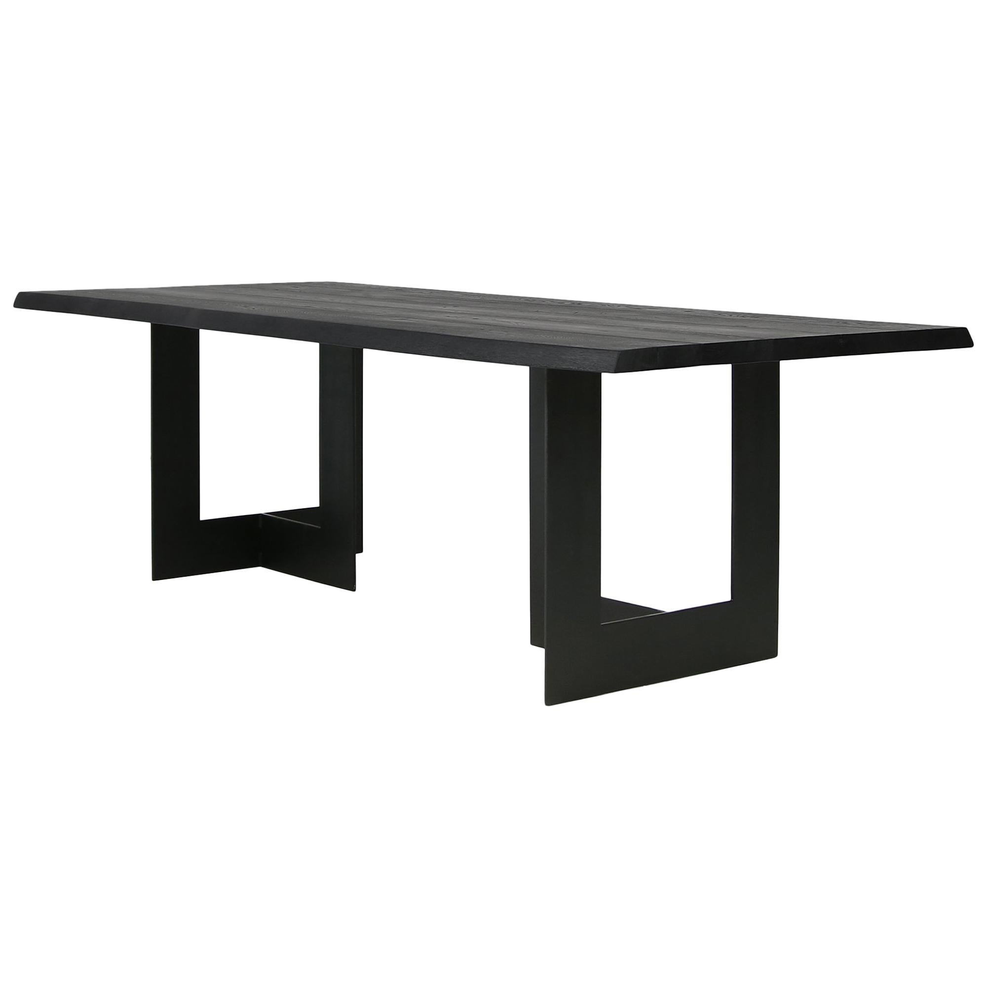 Modern Nathan Lindberg Solid Brushed Oak & Steel Dining Table NL51 Black Desk