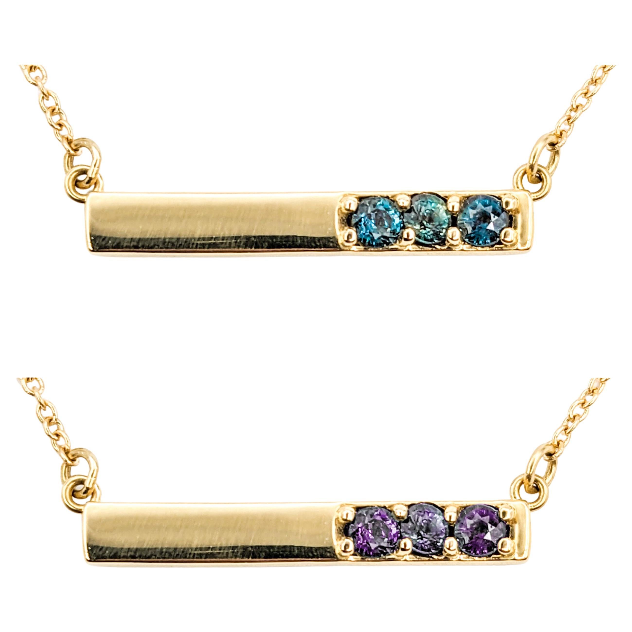 Modern Natural Alexandrite Bar Necklace in Yellow Gold For Sale