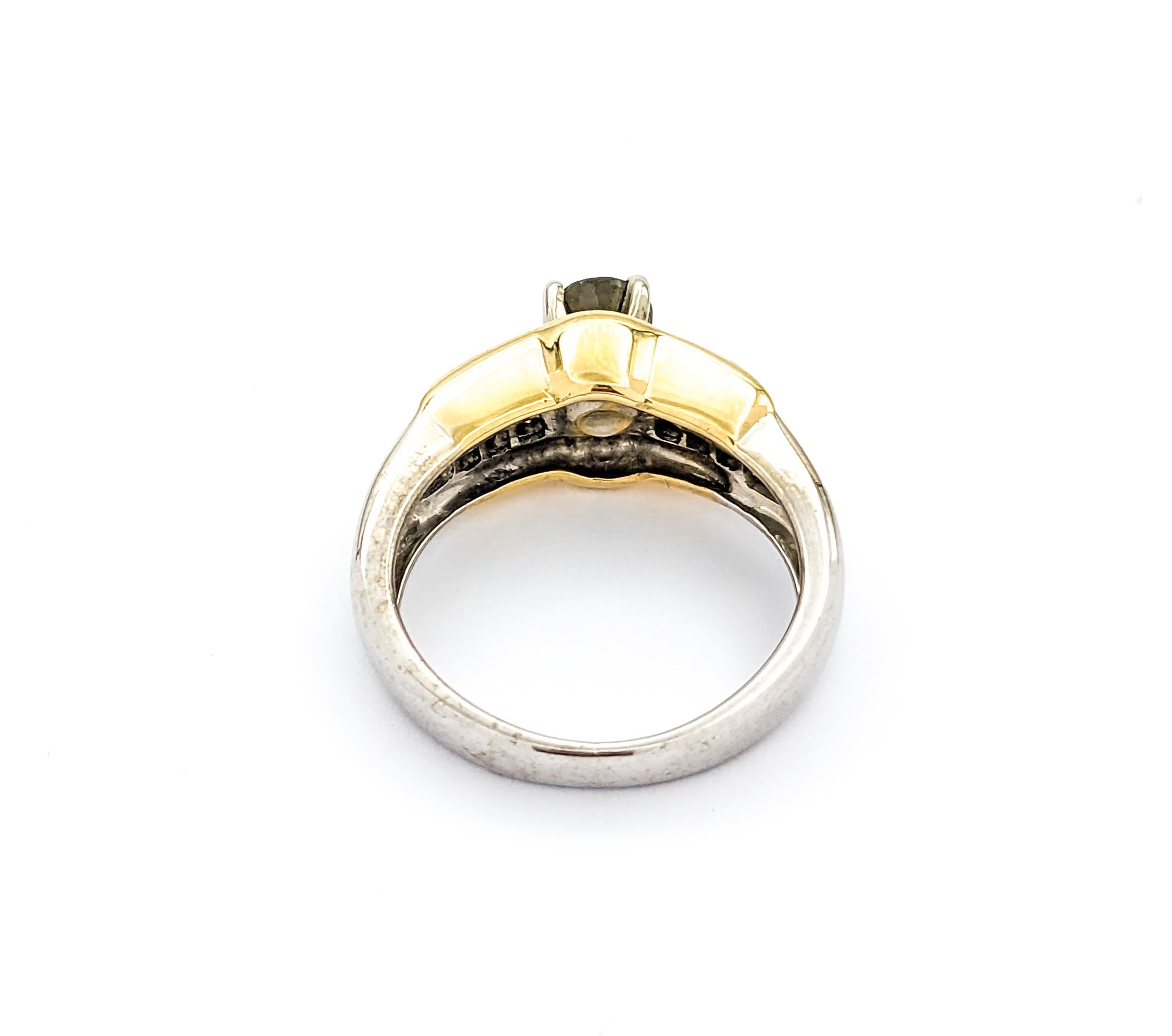 Modern Natural Alexandrite & Diamond Ring in Two-Tone Gold For Sale 3