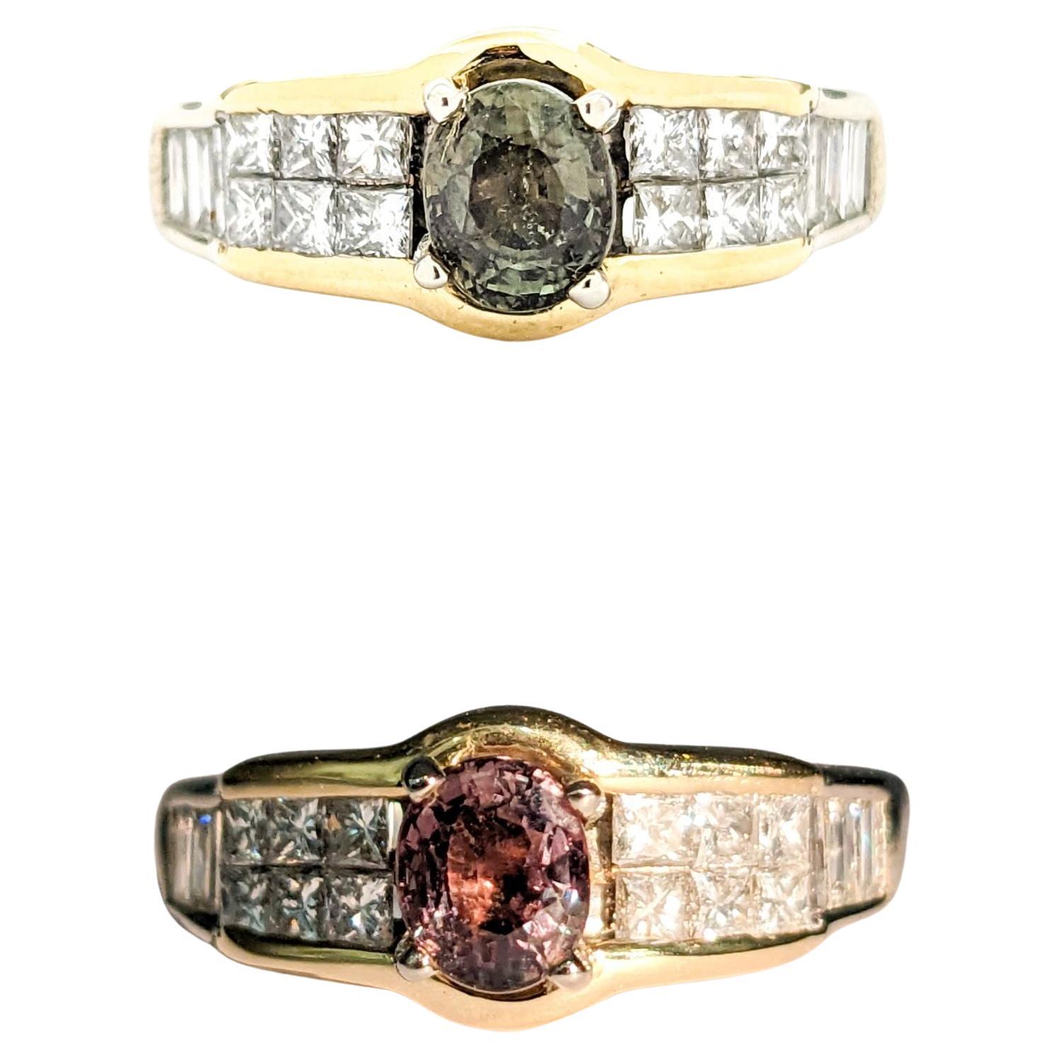 Modern Natural Alexandrite & Diamond Ring in Two-Tone Gold For Sale