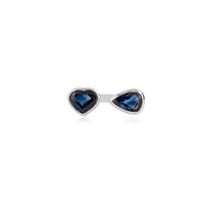 Modern Natural Blue Sapphire Pear & Heart Toi et Moi Ring 1.64 Ct 14K White Gold