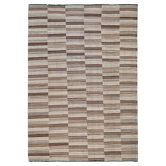 Modern Natural Browns Striped Checkerboard Kilim 8'9''x12'2''