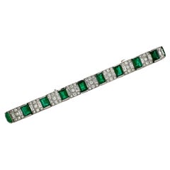  Natural Emerald Diamond Platinum Link Bracelet Modern 