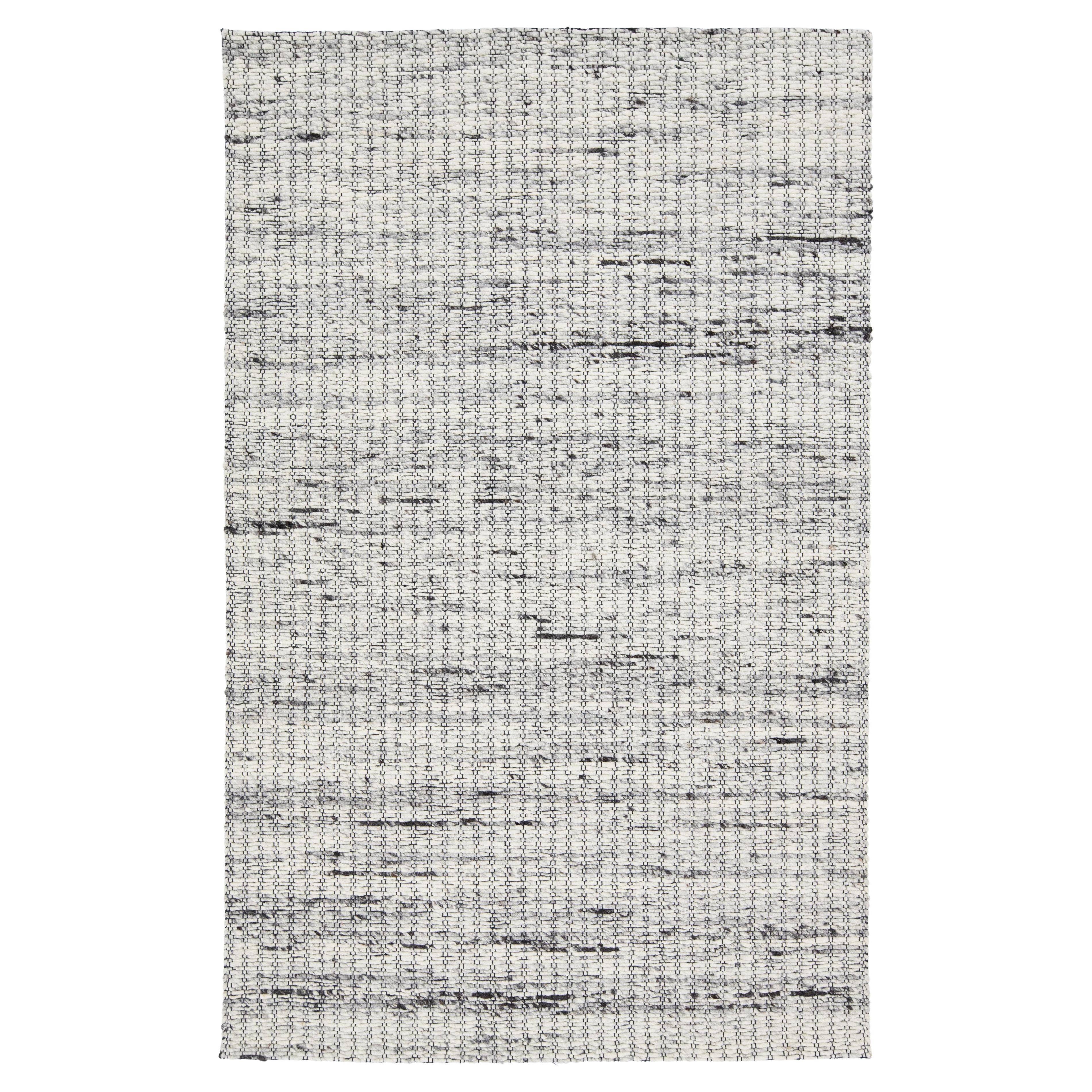 Modern Natural Felted Wool Rug Handmade In Ivory and Gray by Apadana