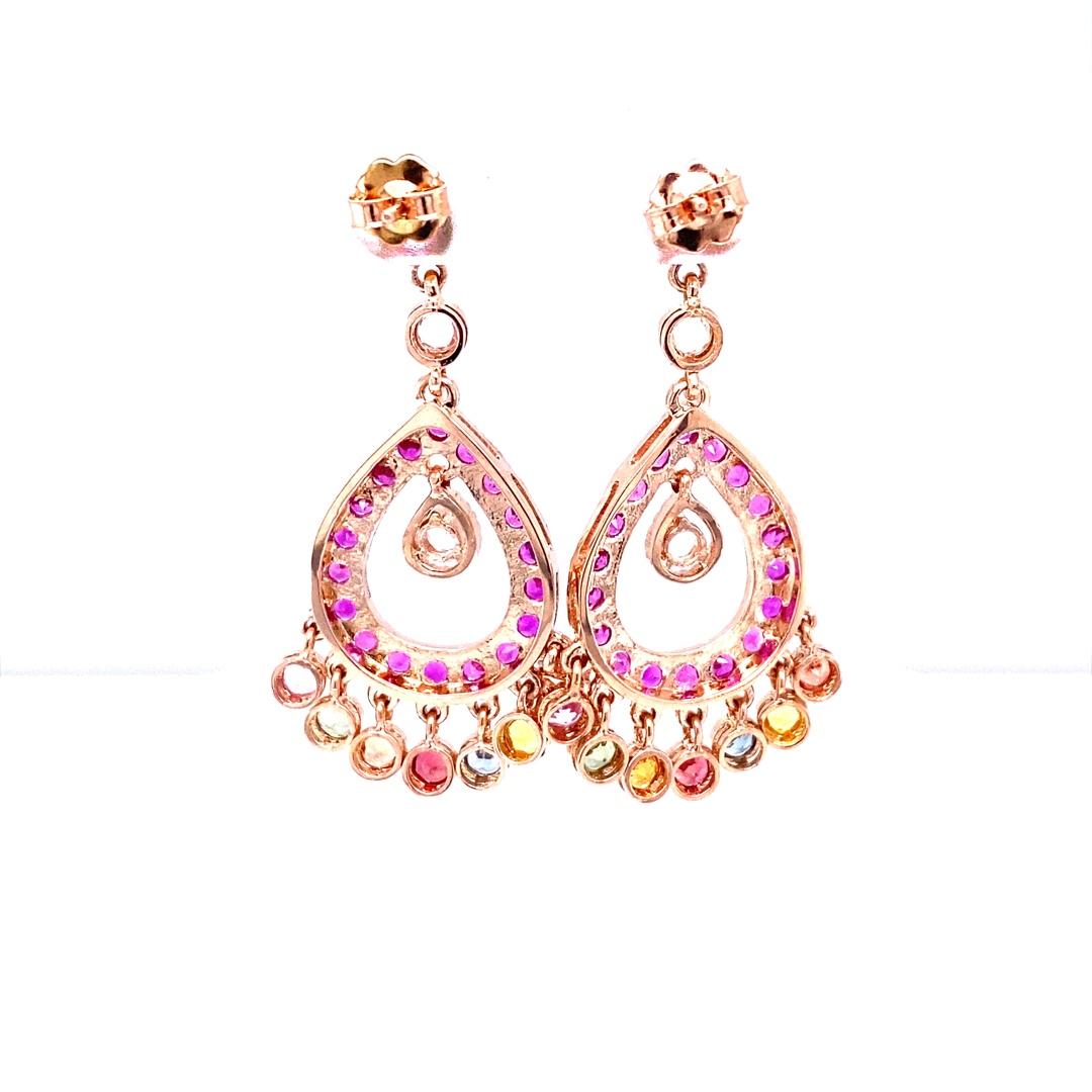Modern Natural Gemstone Sapphire 14K Rose Gold Chandelier Earrings In New Condition For Sale In Los Angeles, CA