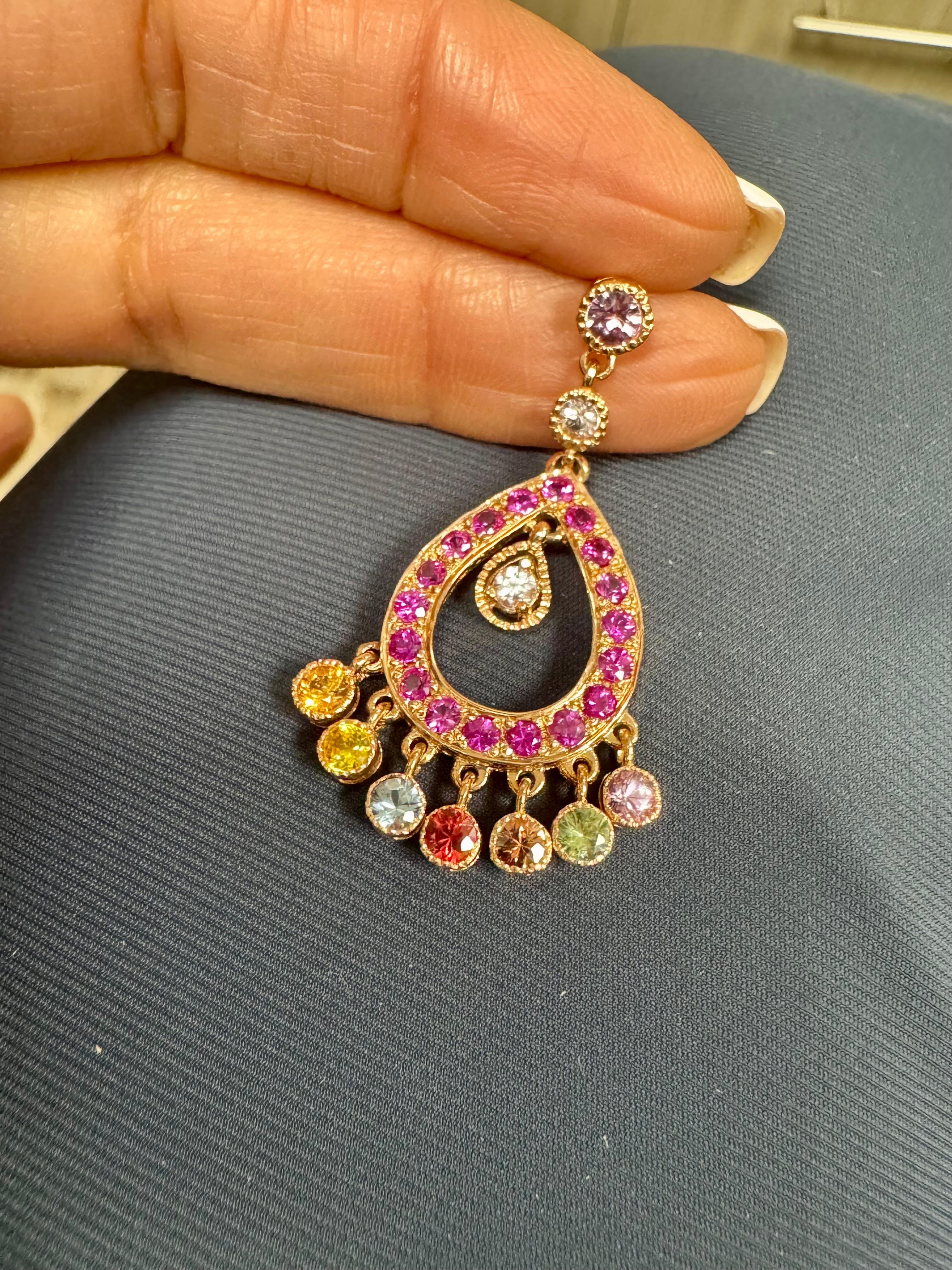 Modern Natural Gemstone Sapphire 14K Rose Gold Chandelier Earrings For Sale 4
