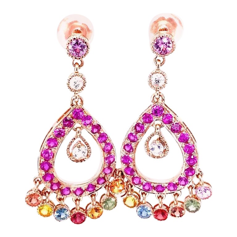Modern Natural Gemstone Sapphire 14K Rose Gold Chandelier Earrings