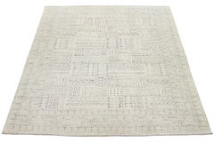 Modern Natural Moroccan Style Ivory Wool Rug with Tribal Pattern By Apadana