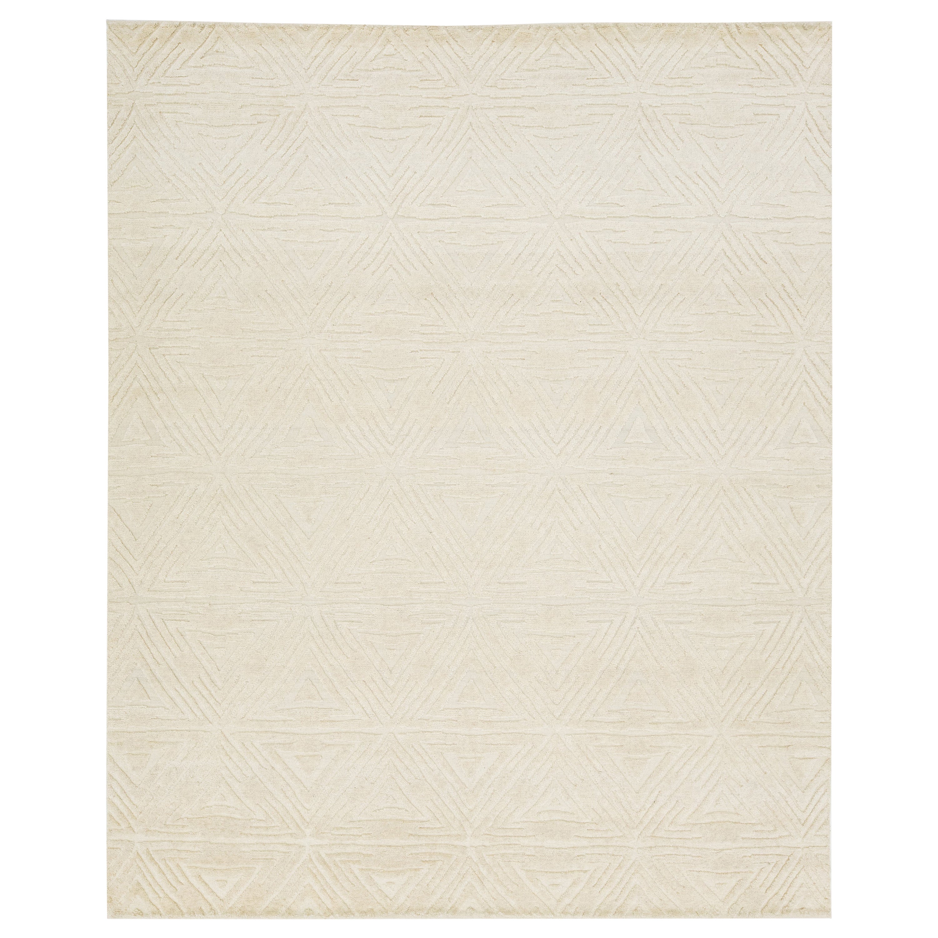 Modern Natural Moroccan Style Wool Rug Featuring Geometric Design By Apadana For Sale